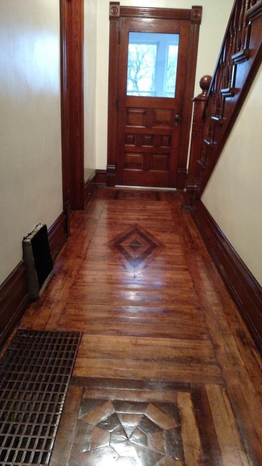 When I bought my 1898 Colonial first thing I did was tear up the carpet. This was under the carpet in my front entry hallway.”