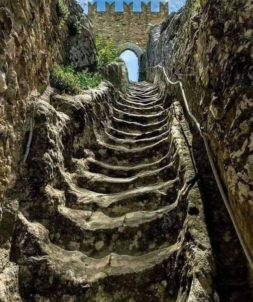 Staircase of the medieval castle of Sperlinga, in Sicily, Italy.