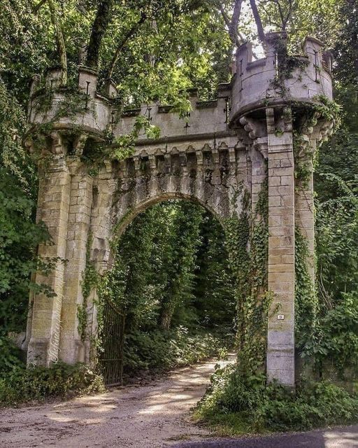 Entrance of an abandoned castle in France.