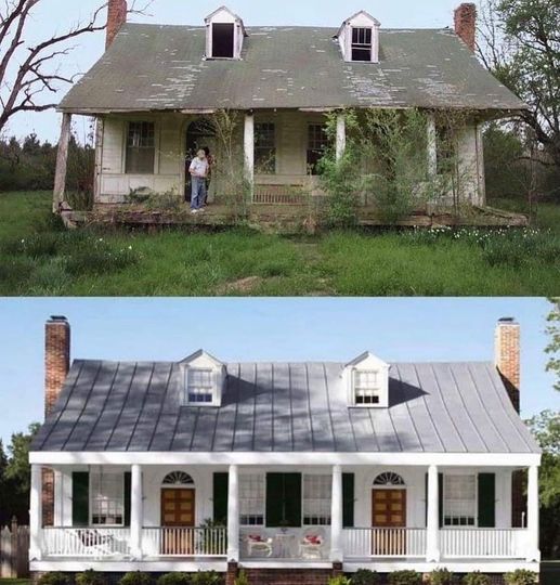 Before and After of the Laurietta House built in 1825 in Mississippi.